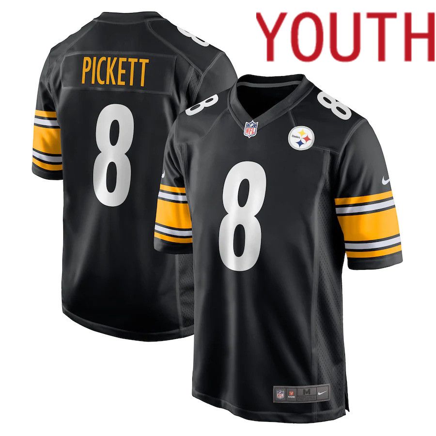 Youth Pittsburgh Steelers #8 Kenny Pickett Nike Black 2022 NFL Draft First Round Pick Game Jersey